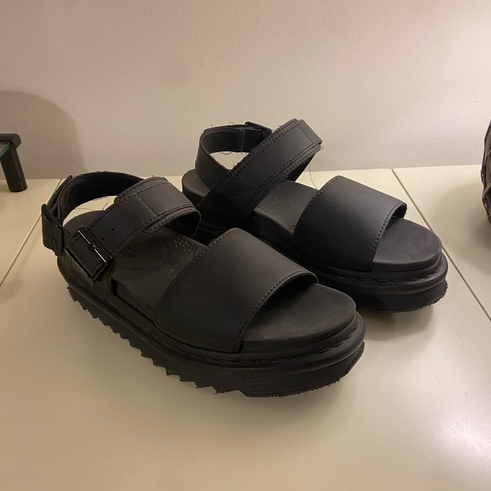 Dr. Martens VOSS Black Leather Platform Sandals